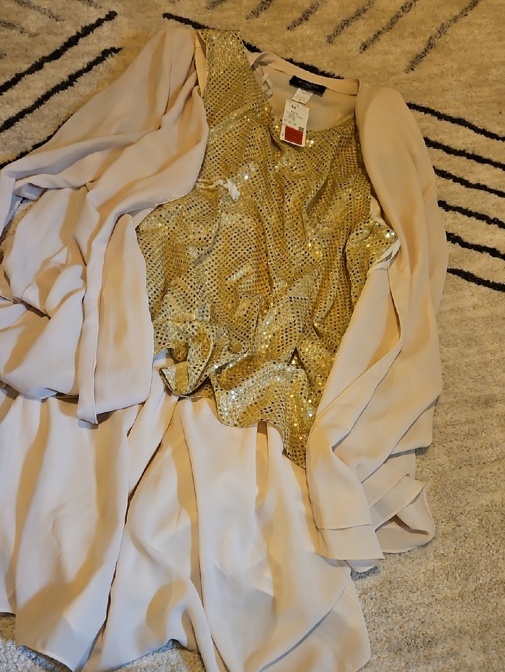 Gold Sequin Tank Dress with Cream Chiffon Overlay